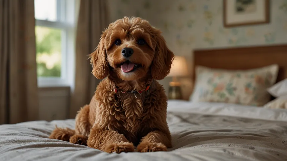 Cavapoo in the bedroom