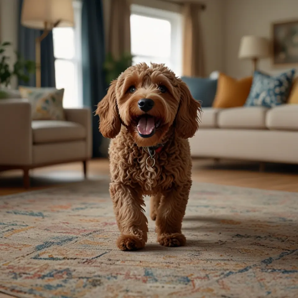 Cockapoo in a living room