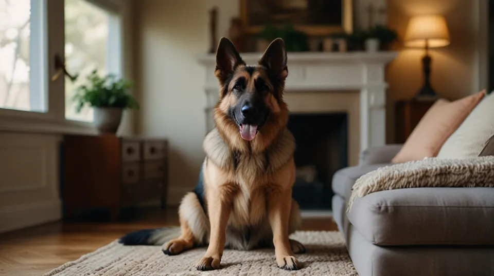 German Shepherd in the living room