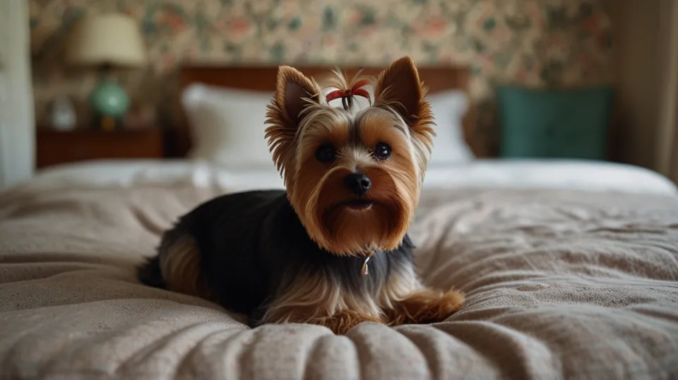 Yorkshire Terrier in the bedroom